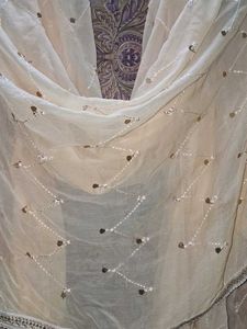 Elegant Cream Sequined Dupatta of 1