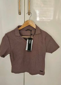 Women Mauve V-neck Crop Tee