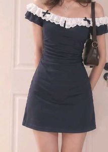 y2k Navy Lace Collar Dress