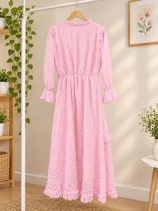 Chic Pink Dobby Work Chiffon Gown