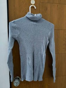 Ribbed Grey Turtleneck Sweater