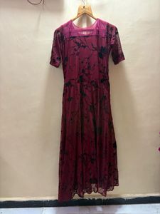 Elegant Burgundy Floral Gown