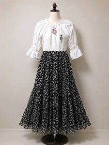 Chic White Top & Black Floral Maxi Skirt Set
