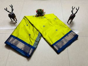 Vibrant Yellow Saree with Blue Border