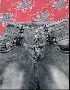 High Waisted Acid Wash Distressed Jeans