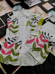 White cord Set with Floral Print