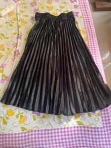 Black Pleated Satin Skirt