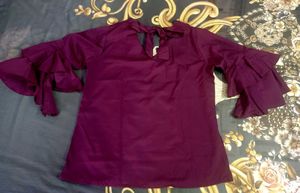 purple Ruffle Sleeve Top