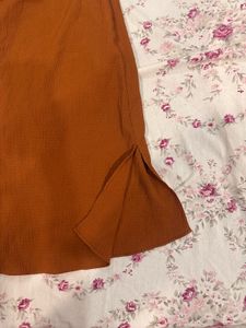 Chic Bow Front Midi Dress - Burnt Orange/Brown
