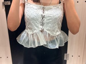 White Broderie Anglaise Peplum Top
