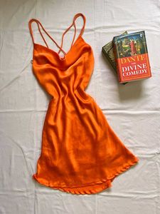 Orange Satin Slip Dress