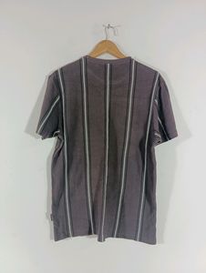 Coffee Brown Striped Casual T-Shirt (Men)