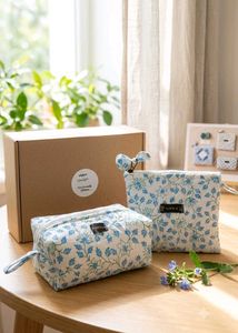 Blue Floral Cosmetic Bag Set