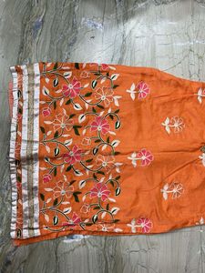 Orange Embroidered Kurta With Free Pants