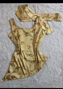 Stylish Leaf Print Silk Blouse