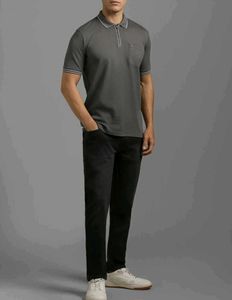 Louis Philippe Men's Grey Textured Polo Shirt
