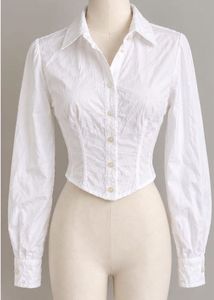 Chic White Corset Button-Up Shirt with boning