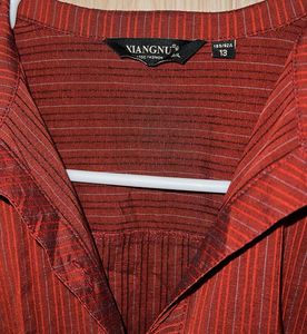 🇨🇳Red Striped Button-Up Blouse