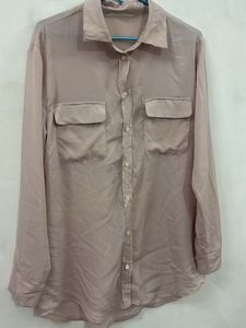 Chic Light Pink Satin Shirt