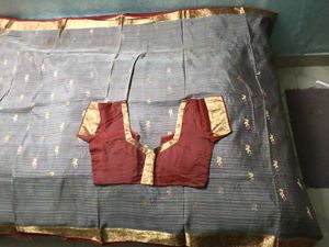 GentlyUsed Burgundy and Grey Pattu Sari WithBlo