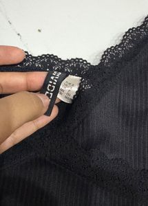 Black Lace Trim Ribbed Crop Top