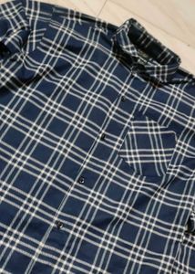 Navy Blue Checkered Casual Shirt –