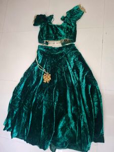 Emerald Green Velvet Lehenga Choli Set