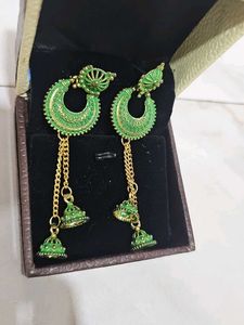 Green Ethnic Jhumka Earrings