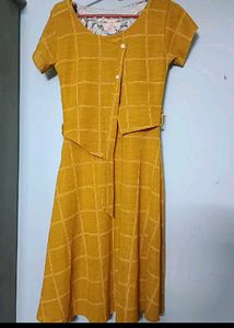 Mustard Checkered Midi Dress