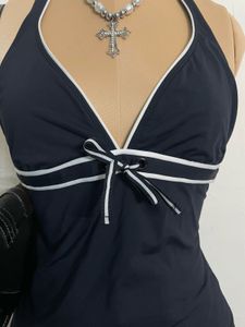 Black Halter Top with White Trim
