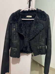 Black Faux Leather Fur Lined Jacket