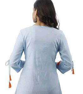 Light Blue Embroidered Tassel Kurta