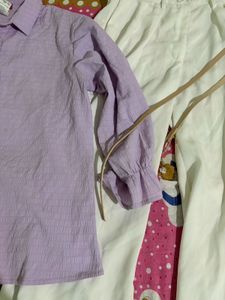 Lilac Shirt &amp; White Pants Set