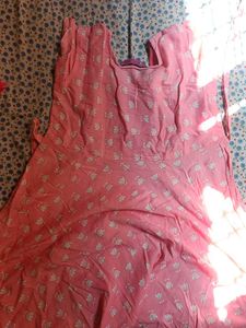 Pink Printed Kurta with Mirror Work