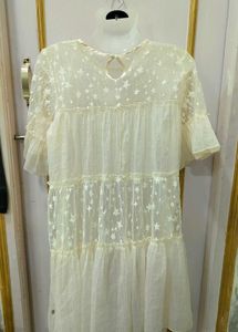 Sheer Star Print Tiered Midi Dress