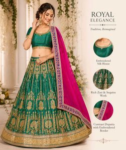 Emerald Green Lehenga Choli with Gold Embroidery