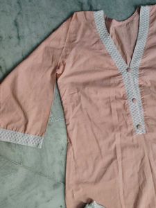 Peach Kurta Set with White Pants