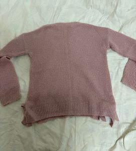 Pink Knit Sweater with Bow Details
