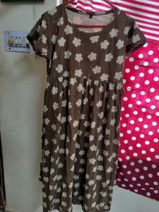 Brown Floral Print Casual Dress