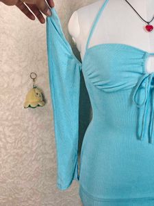 Stunning Blue Halter Neck Mini Dress