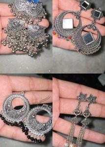 Boho Silver Oxidized Jhumka Earrings COMBO