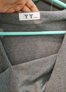 YY Gray Ribbed Long Sleeve Top