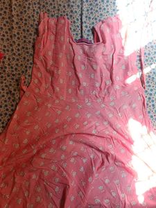 Pink Printed Kurta with Mirror Work
