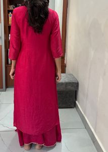 Vibrant Pink Embroidered Kurta n wide leg plazzo