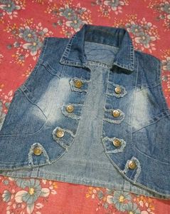 Denim Vest &amp; Striped Top Set