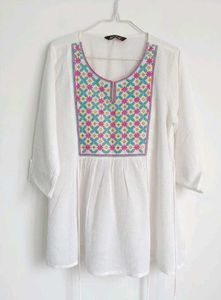 White Embroidered Kurta Top