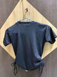 Black Ribbed Ruched Top