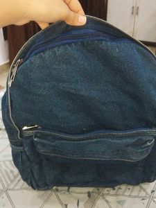 Blue Denim Backpack with Multiple Zip Compartments