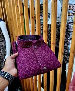 Purple Embroidered Chikonkari Kurta