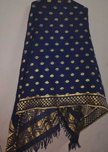 satin silk banarsi neavy blue stall duptta shawl